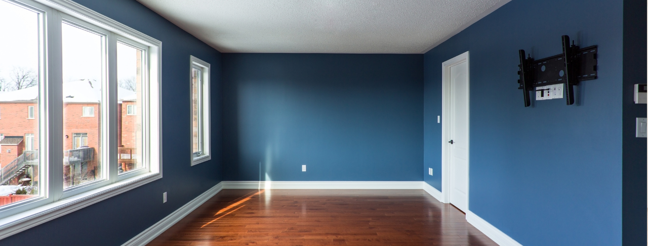 Interior repaint with deep blue feature finish — Suffolk